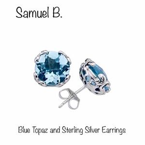SAMUEL B Sterling Silver Blue Topaz Cushion Cut Earrings